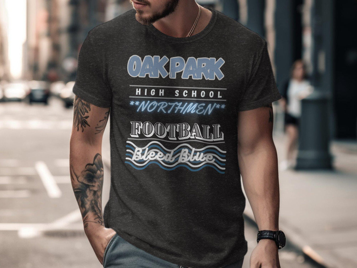 OAK PARK High School T-Shirt, Northmen Spirit Wear, Bleed Blue, School Pride Tee, Sports Team Shirt, Student Apparel, Blue and White
