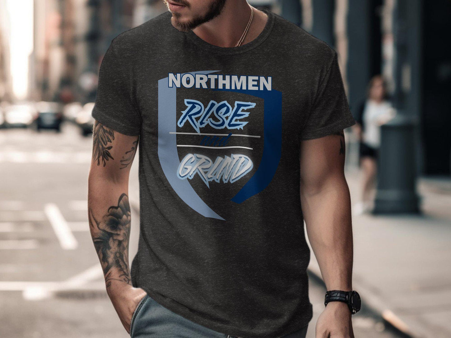 Northmen Rise and Grind T-Shirt, Motivational Quote Tee, Inspiring Graphic Shirt, Daily Grind Apparel, Empowering Workout Wear