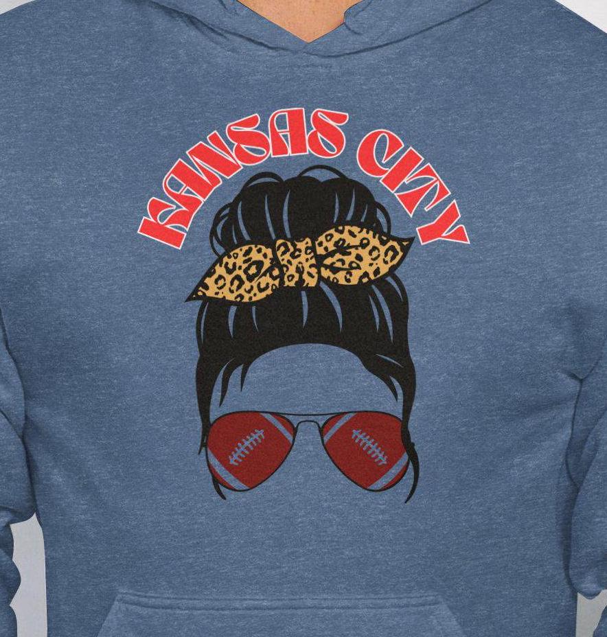 Kansas City Football Fan T-Shirt, Leopard Print Headband, Sunglasses Graphic Tee, Trendy Kansas City Tee, Game Day Outfit, Fan Apparel