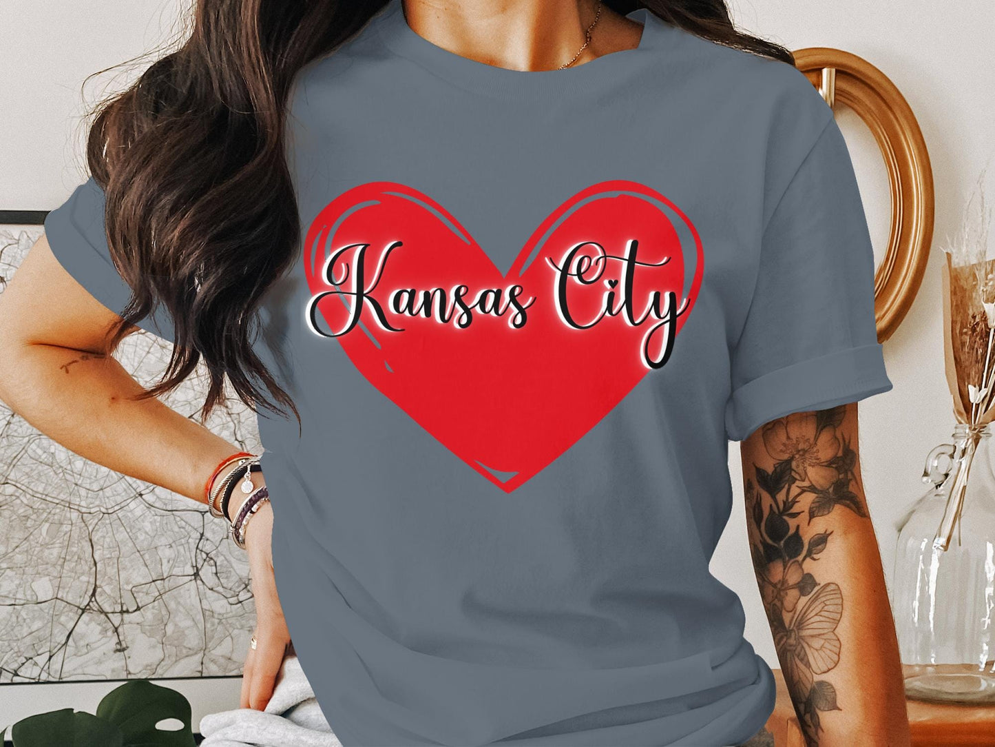 Kansas City Heart T-Shirt, Kansas City Lover Gift, Red Heart Graphic Tee, Kansas City Pride Shirt, Valentines Day Shirt