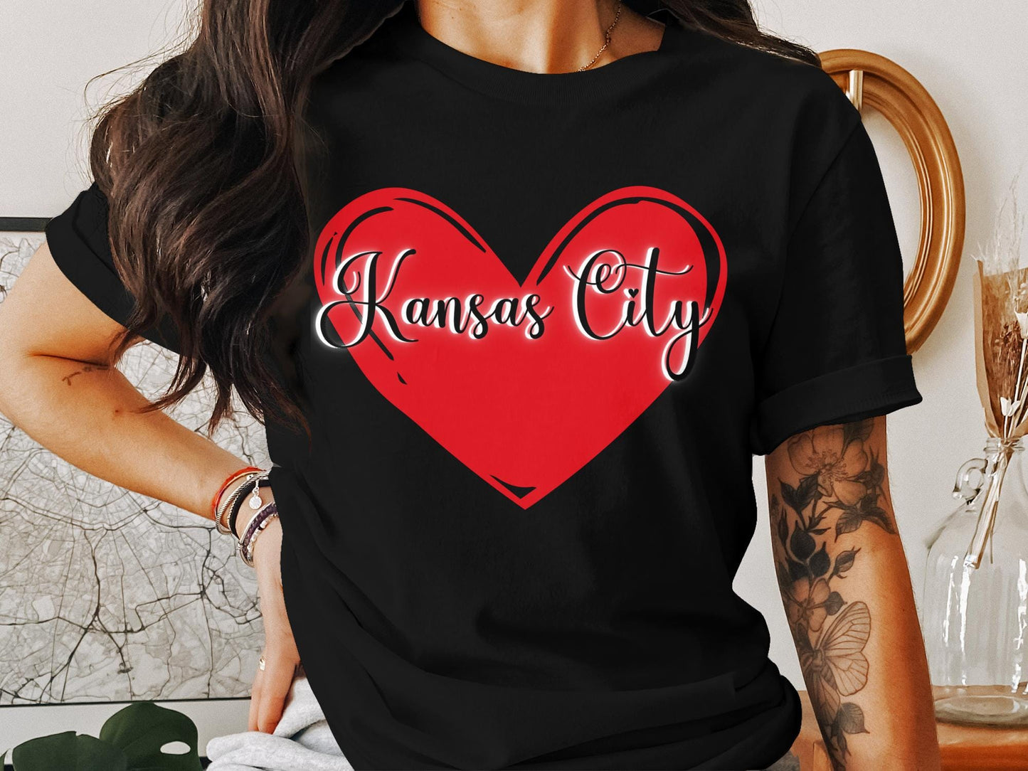 Kansas City Heart T-Shirt, Kansas City Lover Gift, Red Heart Graphic Tee, Kansas City Pride Shirt, Valentines Day Shirt