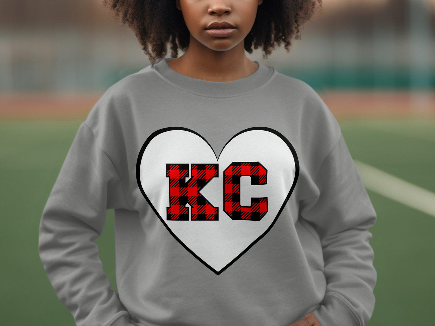 KC plaid heart design tee, Red black buffalo plaid KC heart shirt, Perfect KC fans gift, Cozy t-shirt, Unique fan apparel