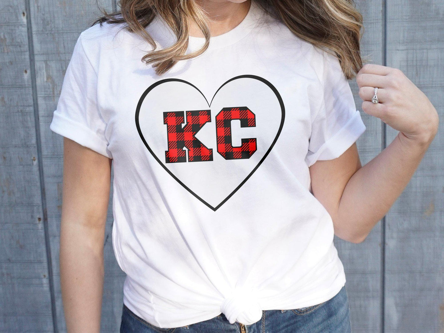 KC plaid heart design tee, Red black buffalo plaid KC heart shirt, Perfect KC fans gift, Cozy t-shirt, Unique fan apparel