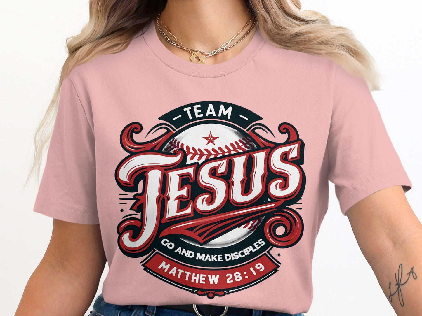 Team Jesus Graphic T-Shirt, Christian Go and Make Disciples Shirt, Matthew 28 19 Bible Verse Tee, Religious Faith Baseball Design, gift idea