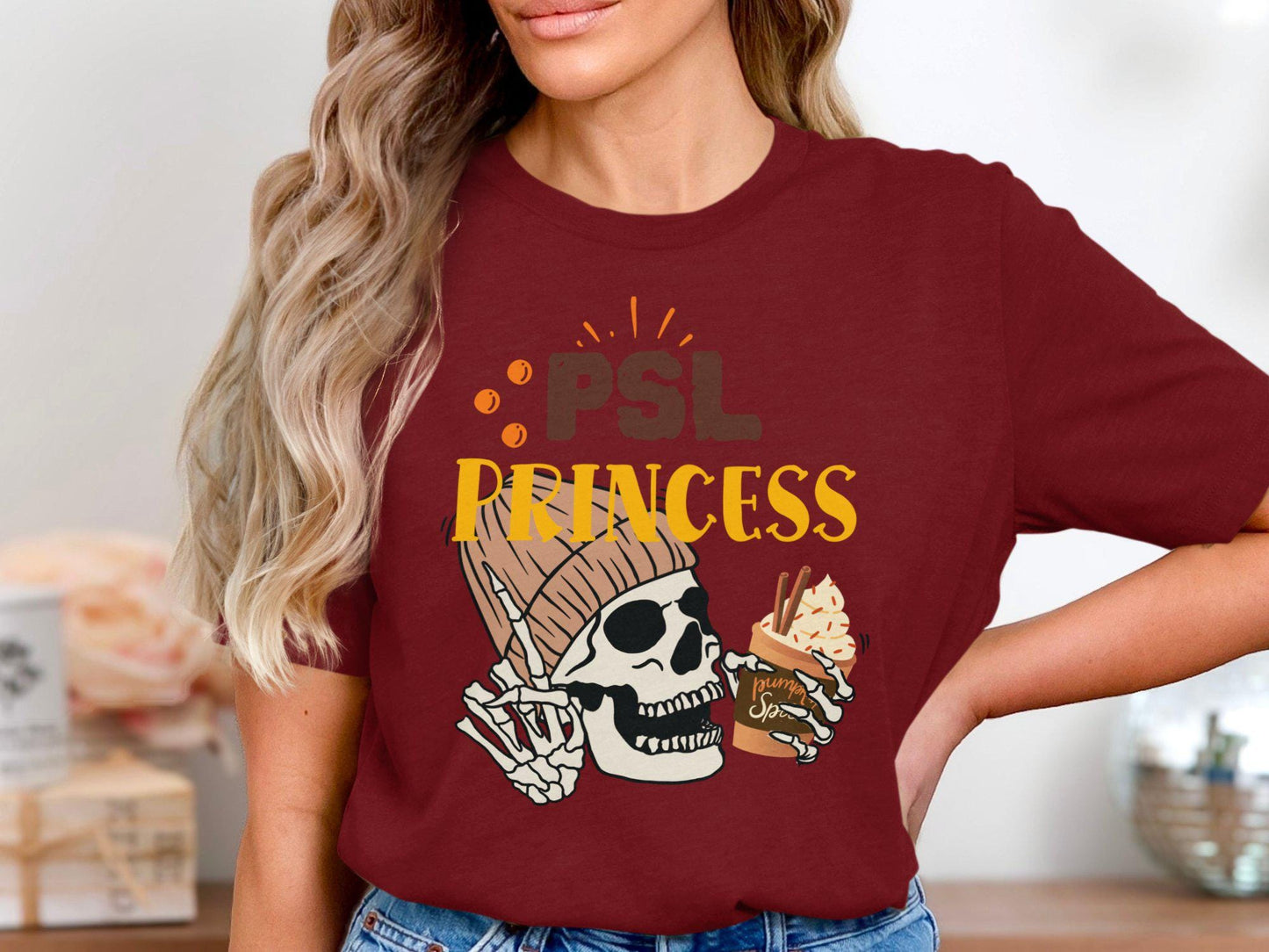 PSL Princess T-Shirt Halloween Skeleton Pumpkin Spice Apparel Fall Season Graphic Tee Cute Autumn Unisex Shirt