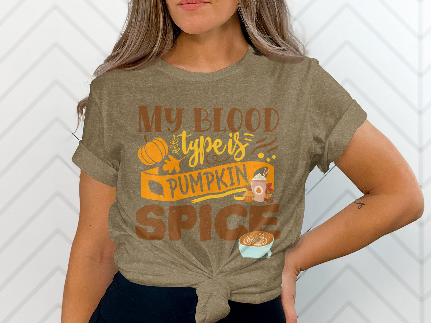 My Blood Type Is Pumpkin Spice T Shirt Autumn Coffee Lover Halloween Fall Graphic Tee Unisex Sizes Available Gift Idea