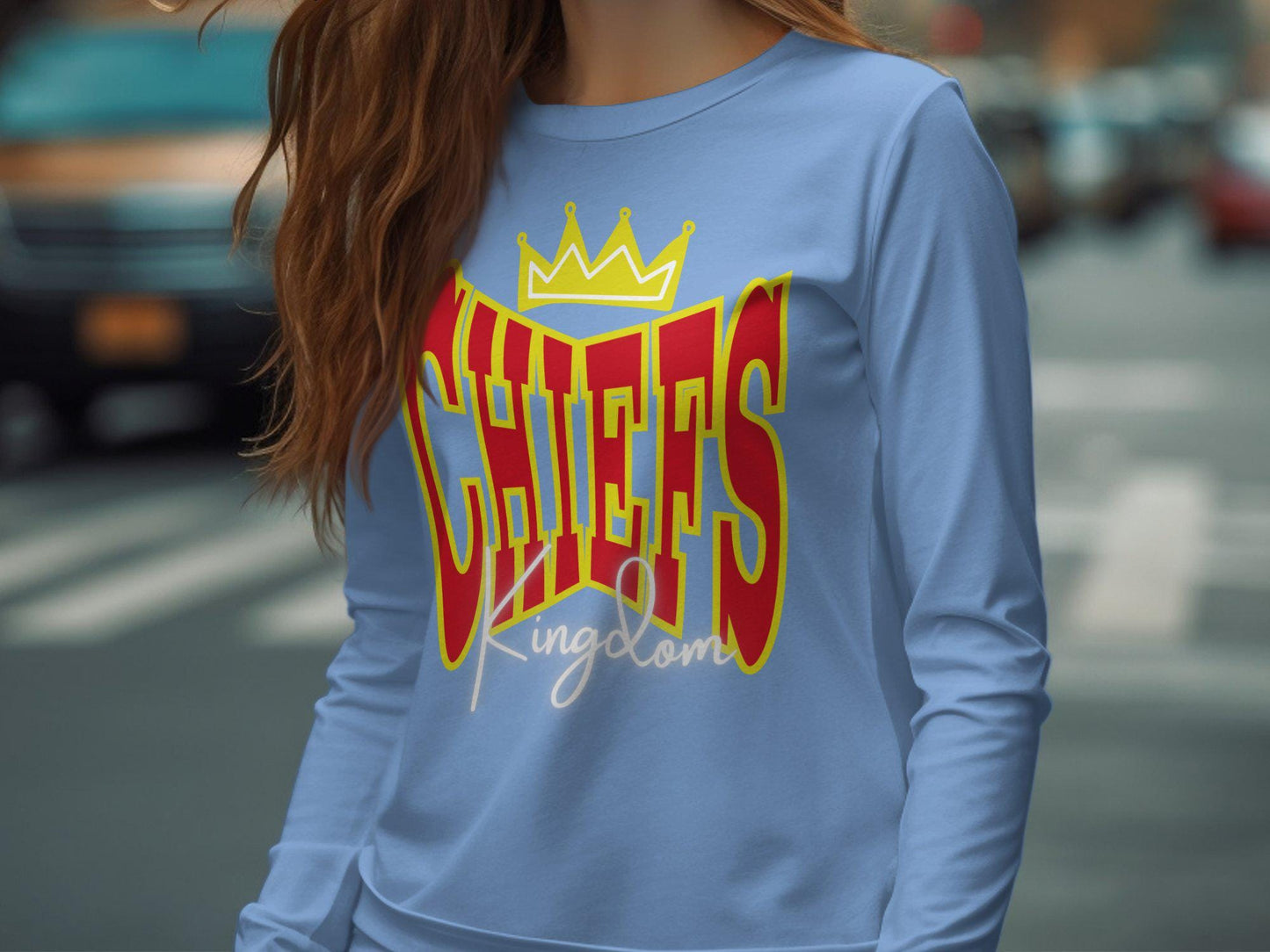 Chiefs Kingdom T-Shirt, Bold Graphic Print Tee, Novelty Shirt, Red and Yellow Crown Design, Statement Sportswear Top