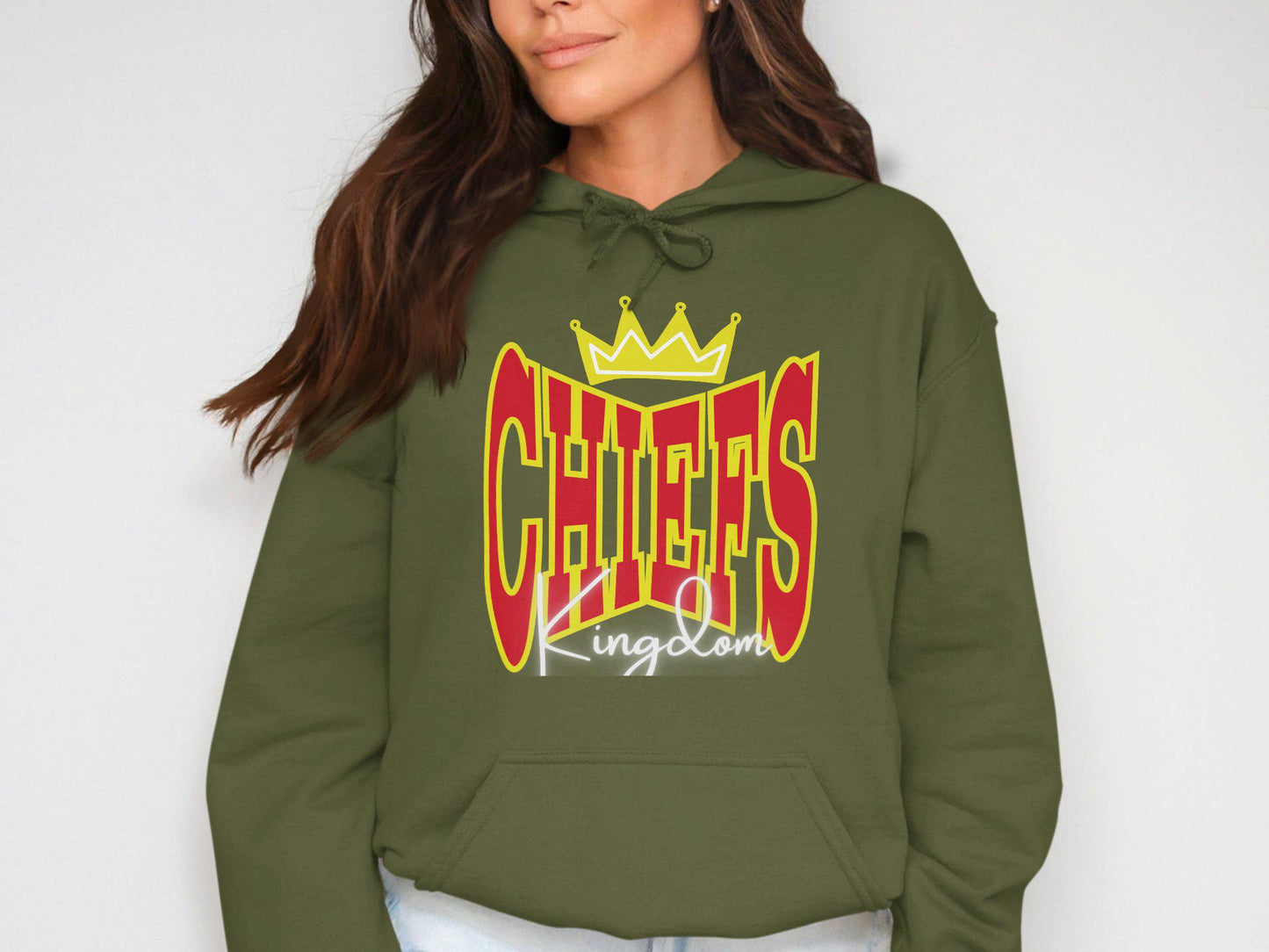 Chiefs Kingdom T-Shirt, Bold Graphic Print Tee, Novelty Shirt, Red and Yellow Crown Design, Statement Sportswear Top