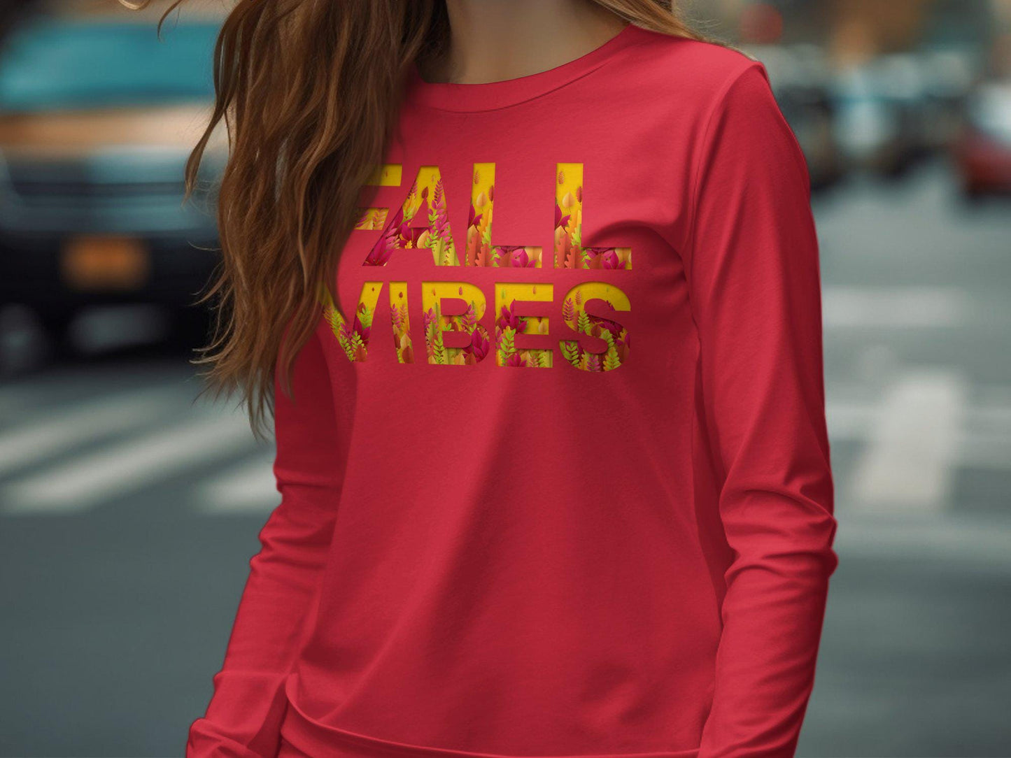 Fall Vibes T-Shirt Autumn Graphic Tees Colorful Autumn Leaves Printed Shirt Seasonal Fall Theme Shirt Fall Fashion Outfit