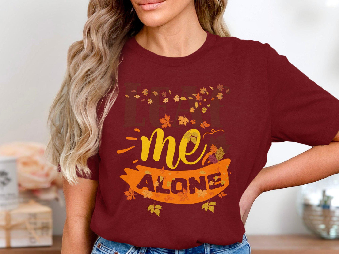 Leaf Me Alone Autumn Fall Season Leaves Graphic T-Shirt, Fun Fall Shirt for Autumn Lovers, Perfect Gift for Fall Enthusiasts