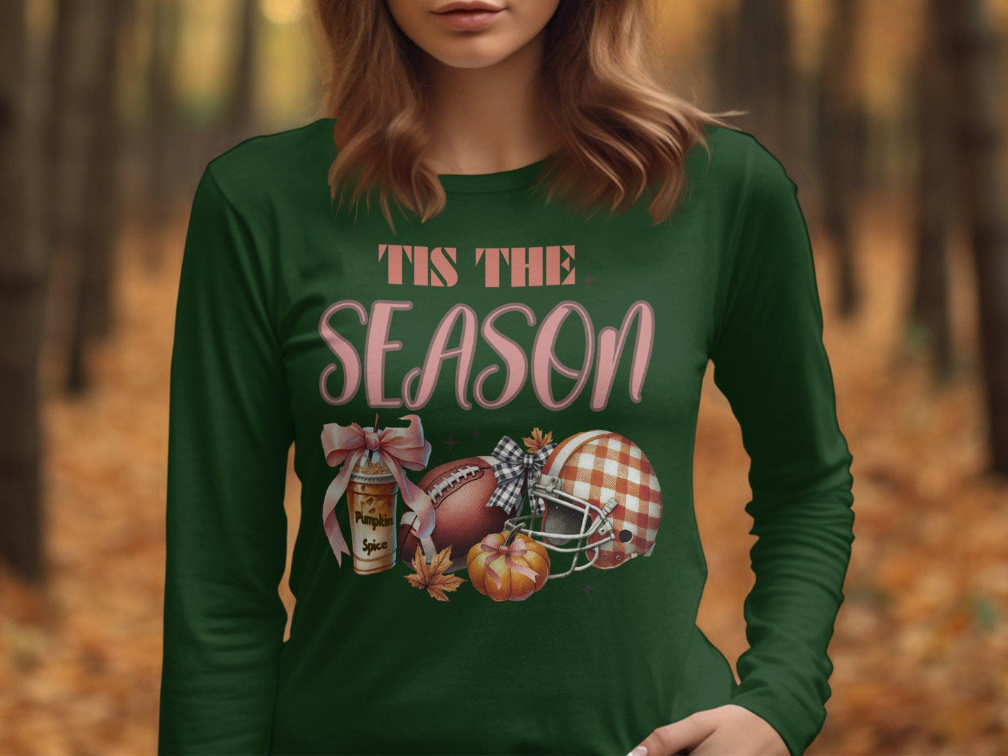 Cute Fall Football and Pumpkin Spice Tis The Season Graphic Tee, Cozy Autumn Shirt, Trendy Fall Tee, Perfect For Fall Lovers