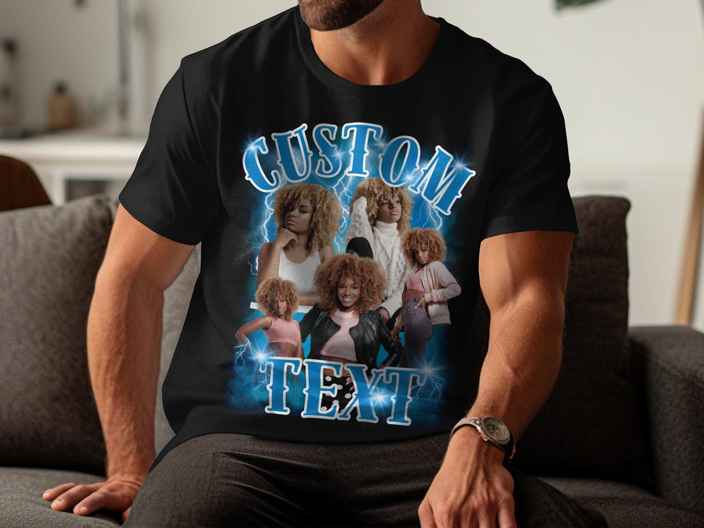 Custom Text Collage T-Shirt, Personalized Photo Graphic Tee, Unique Customized T-Shirt, Custom Design Shirt Gift, Customizable Tee