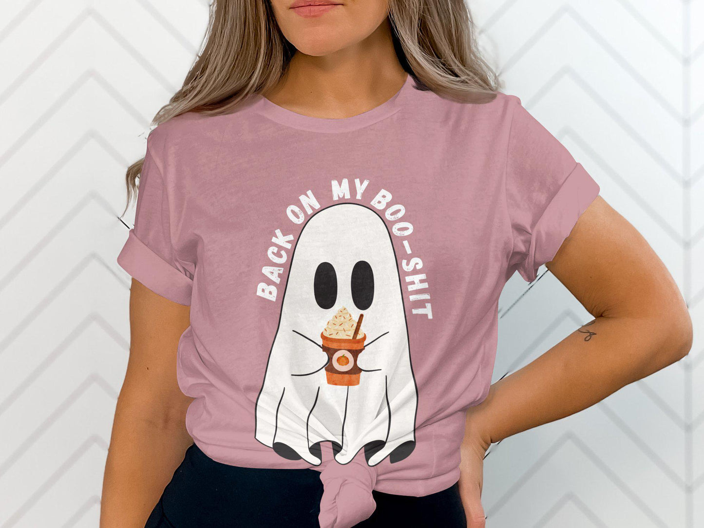 Ghost Drinking Coffee Funny Halloween Shirt, Ghost Back On My Boo Shit T-Shirt, Cute Spooky Graphic Tee, Halloween Party Shirt