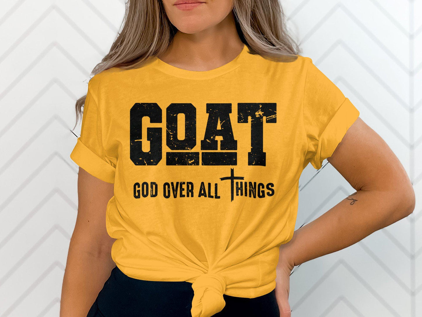 GOAT God Over All Things T-Shirt, Christian Inspiration Tee, Religious Faith Shirt, Spiritual Message Top, Motivational Clothing