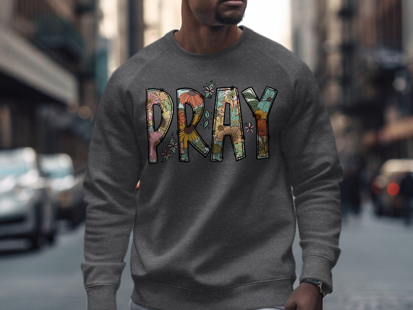 Inspirational Pray Graphic Tee, Vintage Flower Design T-Shirt, Positive Message Shirt, Floral Print Tee for Women and Men