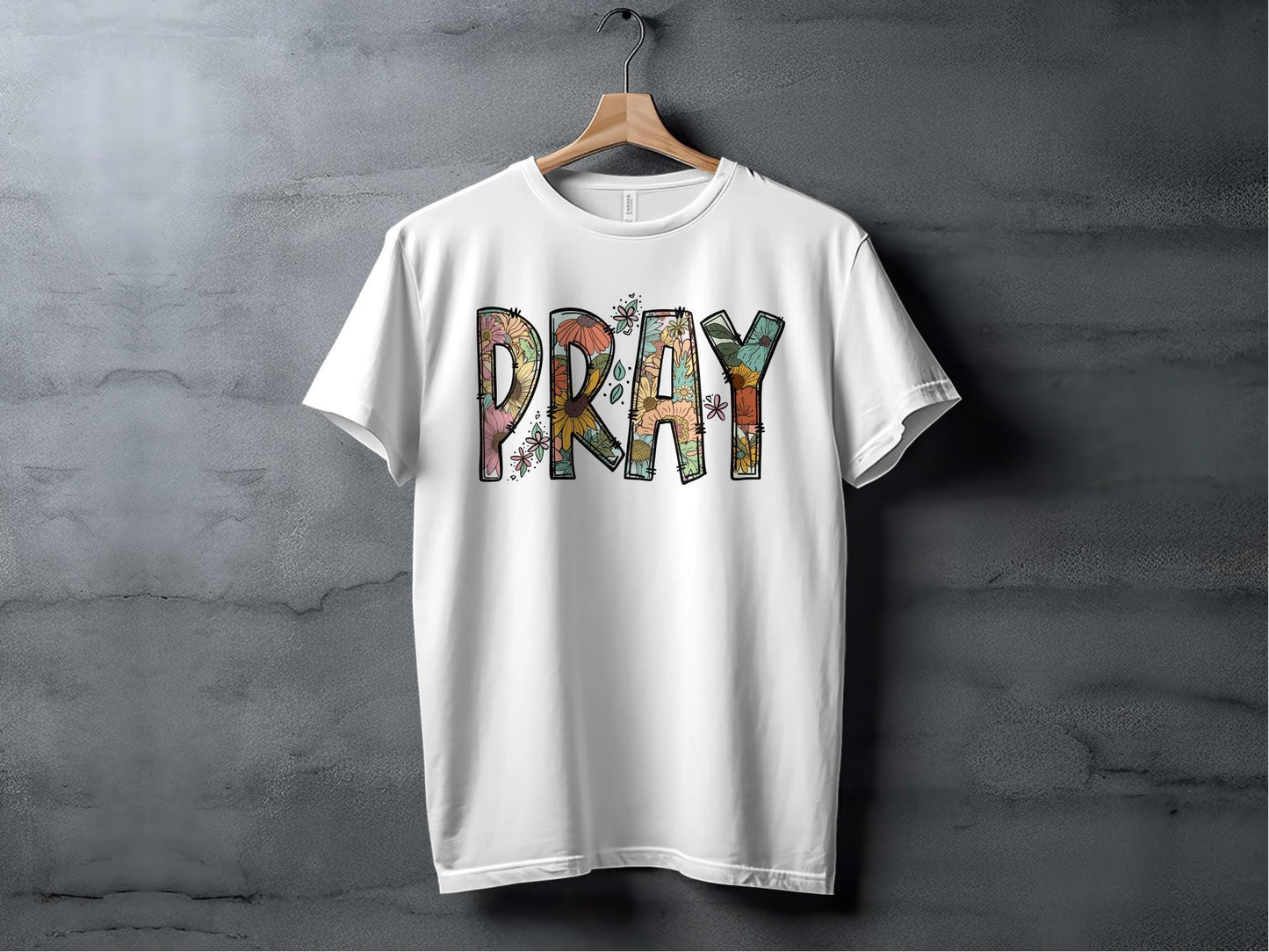 Inspirational Pray Graphic Tee, Vintage Flower Design T-Shirt, Positive Message Shirt, Floral Print Tee for Women and Men