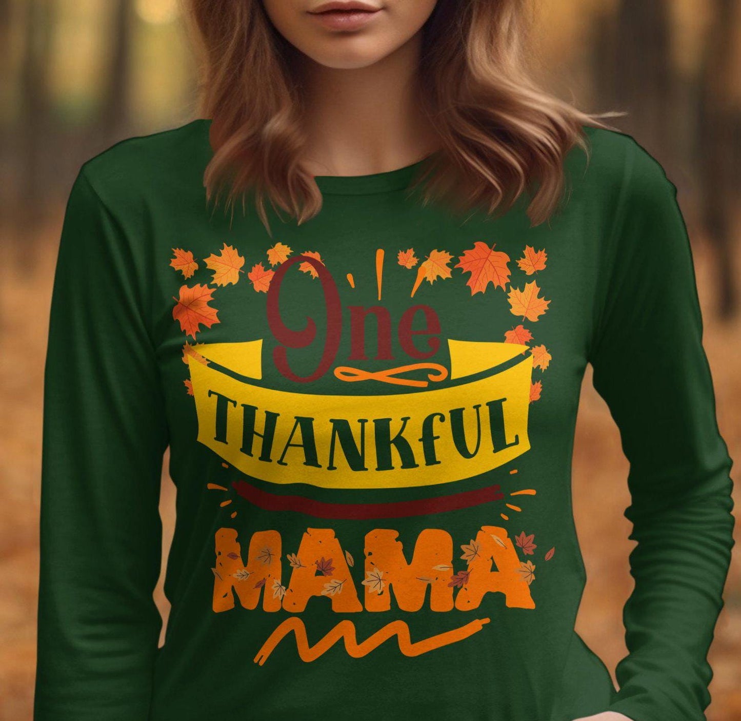 One Thankful Mama T-Shirt, Autumn Fall Leaves Graphic Tee, Thanksgiving Family Shirt, Gift for Mom, Fall Season Apparel