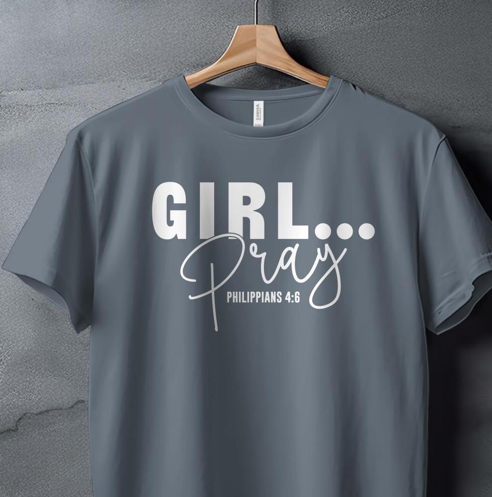 Inspirational Christian T-Shirt, Girl Pray Bible Verse Tee, Philippians 4 6 Shirt, Faith Based Clothing, Religious Gift for Women