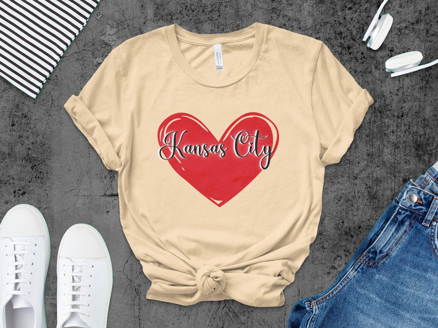 Kansas City Heart T-Shirt, Kansas City Lover Gift, Red Heart Graphic Tee, Kansas City Pride Shirt, Valentines Day Shirt