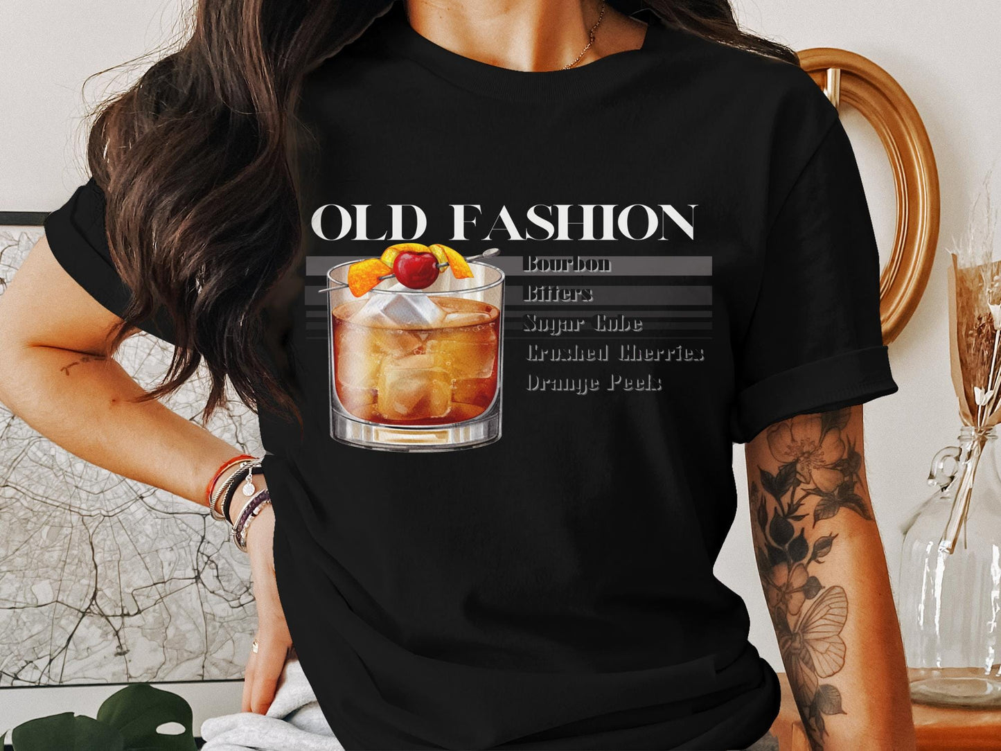 Old Fashion Cocktail T-Shirt, Classic Drink Tee, Old Fashioned Drink Recipe Shirt, Whiskey Lover Gift, Bartender Tee, Cocktail Shirt
