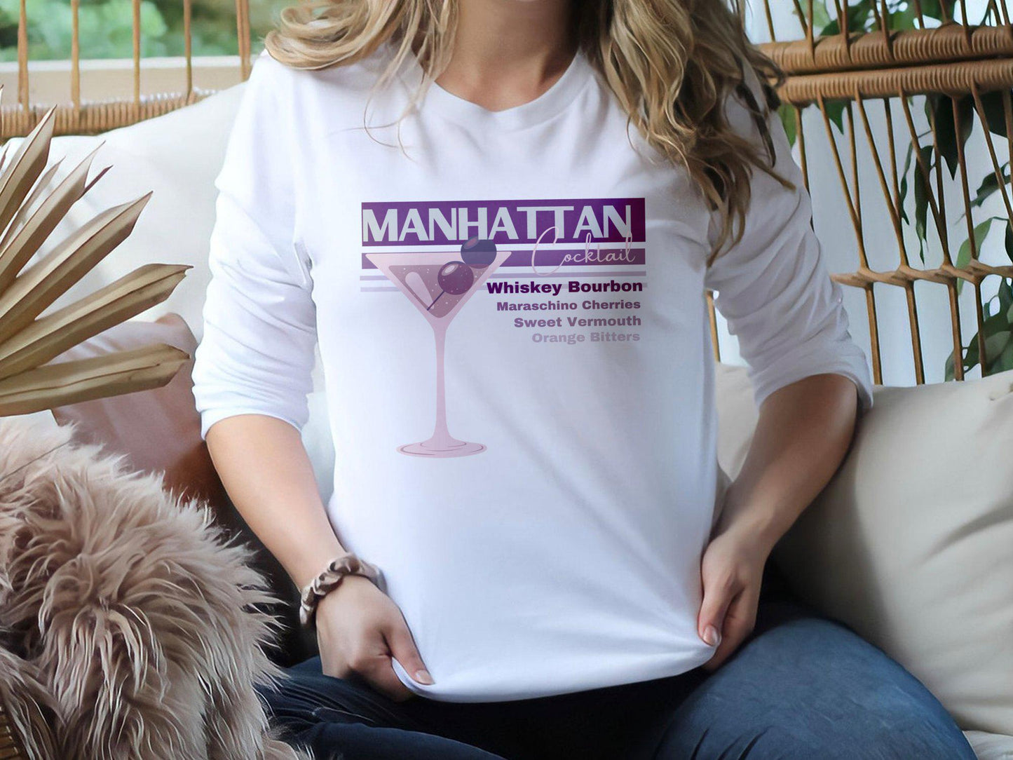 Manhattan Cocktail T-Shirt, Whiskey Bourbon Tshirt, Retro Drink Tee, Maraschino Cherries Shirt, Sweet Vermouth Top, Party Apparel