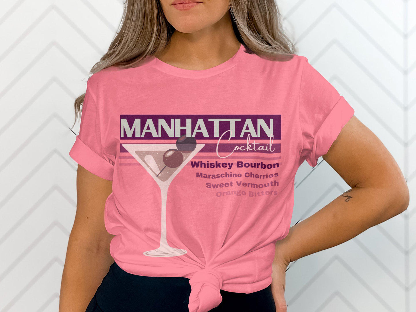 Manhattan Cocktail T-Shirt, Whiskey Bourbon Tshirt, Retro Drink Tee, Maraschino Cherries Shirt, Sweet Vermouth Top, Party Apparel