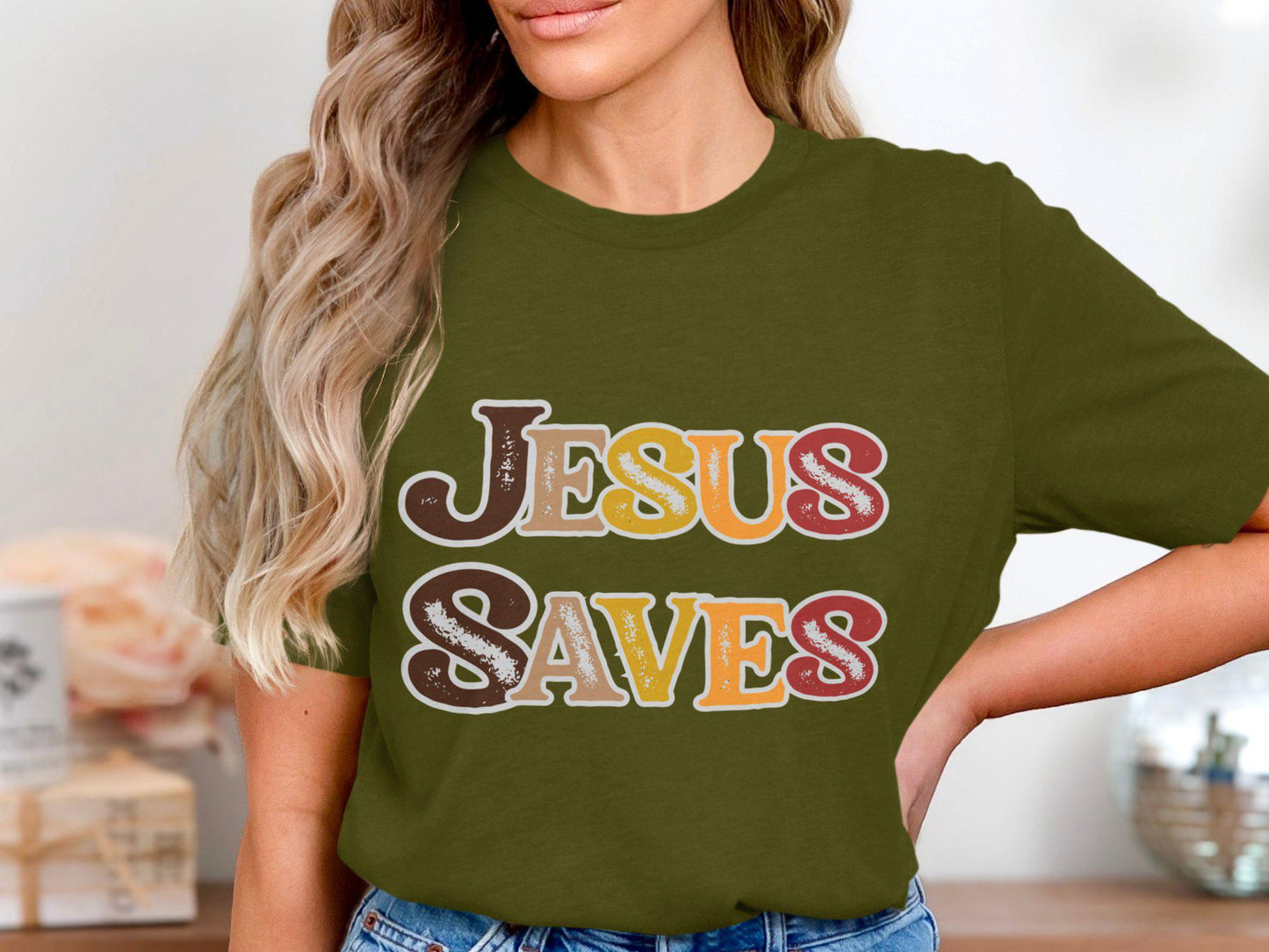 Inspirational Religious T-Shirt Jesus Saves Graphic Tee Faith-Based Christian Message Shirt Positive Spiritual Apparel
