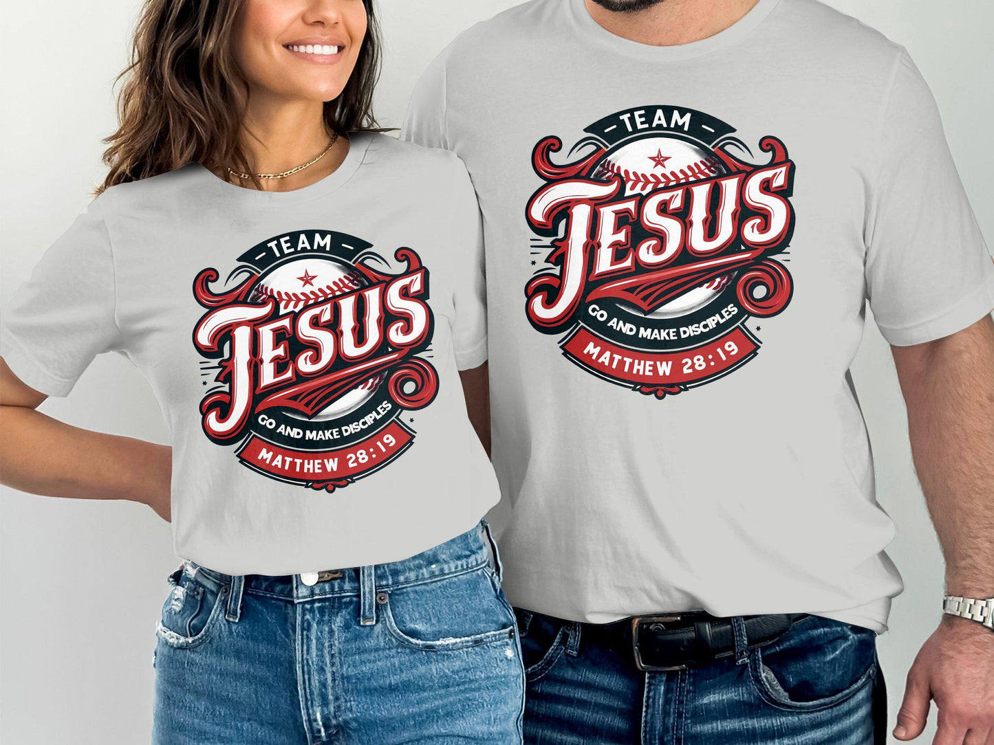 Team Jesus Graphic T-Shirt, Christian Go and Make Disciples Shirt, Matthew 28 19 Bible Verse Tee, Religious Faith Baseball Design, gift idea