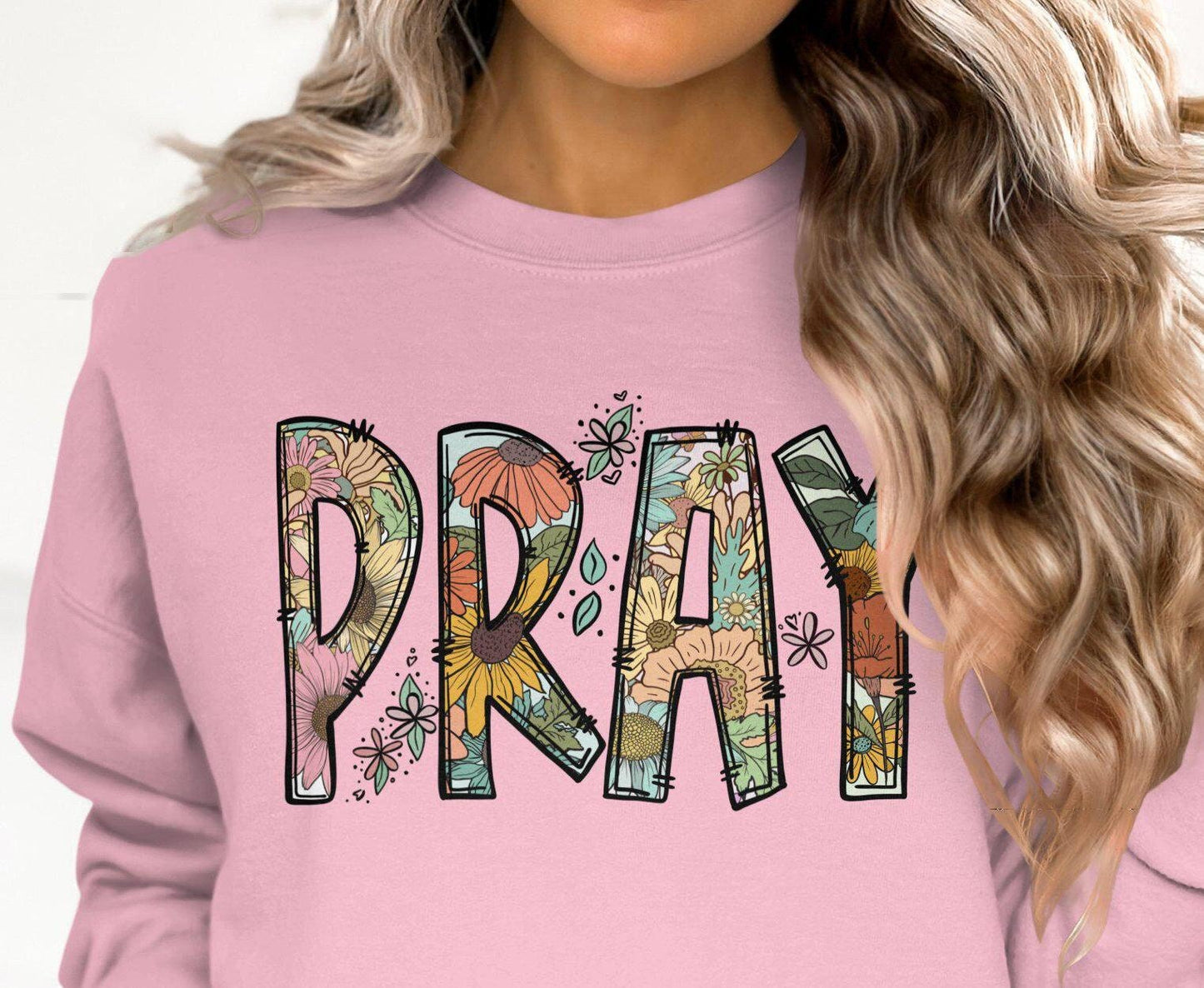 Inspirational Pray Graphic Tee, Vintage Flower Design T-Shirt, Positive Message Shirt, Floral Print Tee for Women and Men
