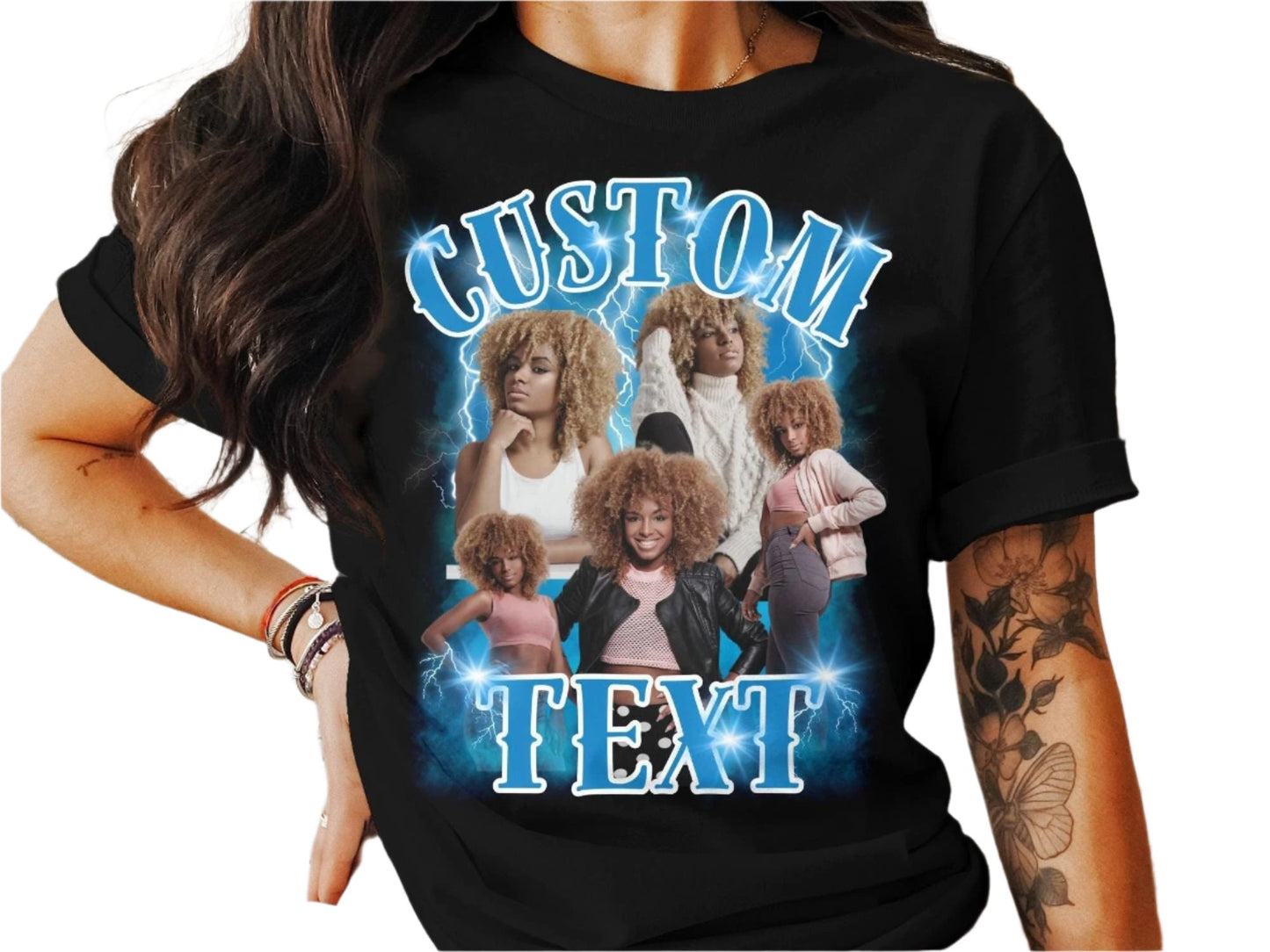 Custom Text Collage T-Shirt, Personalized Photo Graphic Tee, Unique Customized T-Shirt, Custom Design Shirt Gift, Customizable Tee