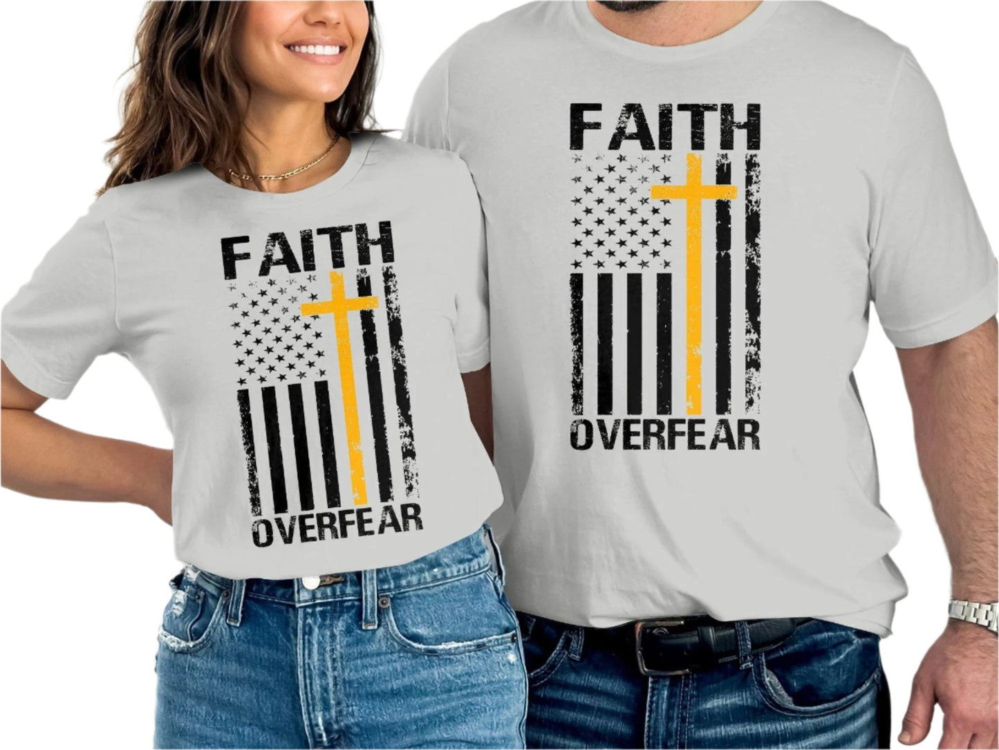 Faith Over Fear Cross American Flag Distressed Design T-Shirt, Christian Inspirational Graphic Tee, Religious Patriotic Shirt, Gift for her