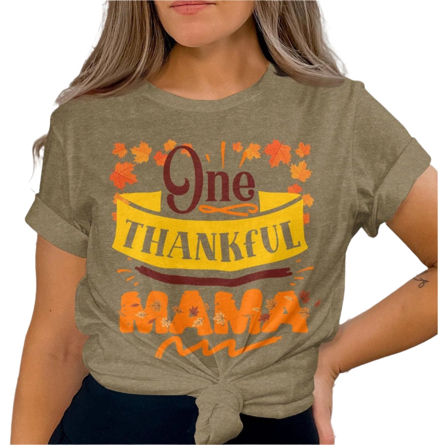 One Thankful Mama T-Shirt, Autumn Fall Leaves Graphic Tee, Thanksgiving Family Shirt, Gift for Mom, Fall Season Apparel