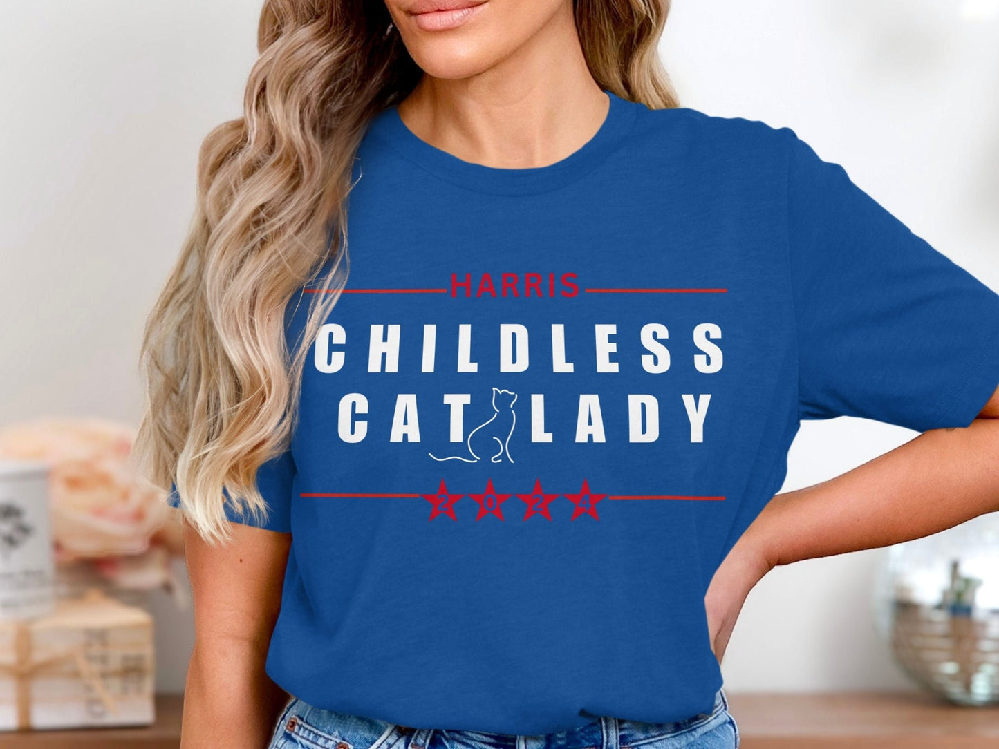 Harris Childless Cat Lady 2024 Graphic T-Shirt, Funny Political T-Shirt, Cat Lover, 2024 Election Tee, Cat Lady Gift, Vote, Gift for her