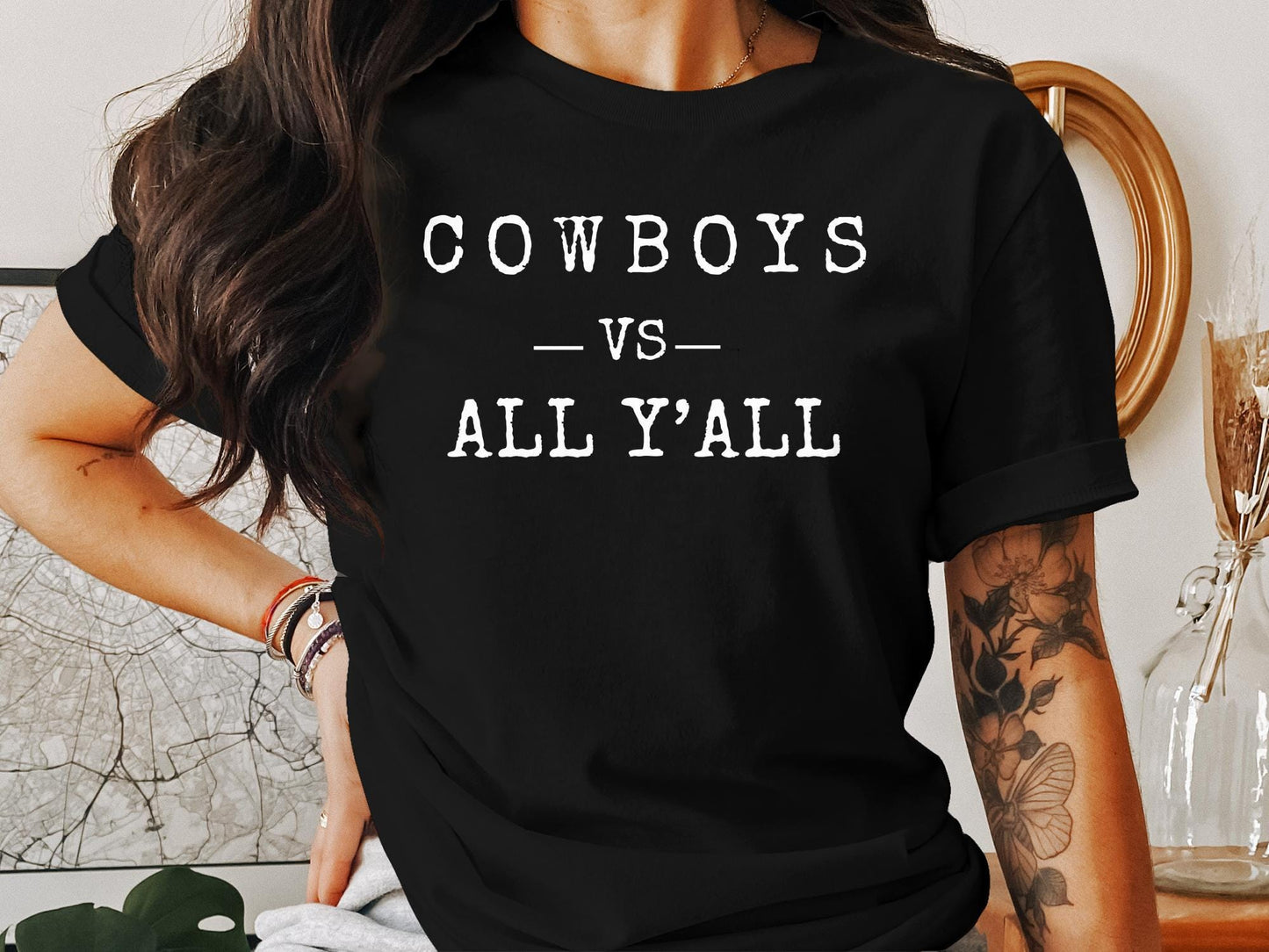 Cowboys vs All Y'all T-Shirt, Western Theme Graphic Tee, Fun Country Shirt, Southern Style Top, Casual Cowboy Fashion Tee