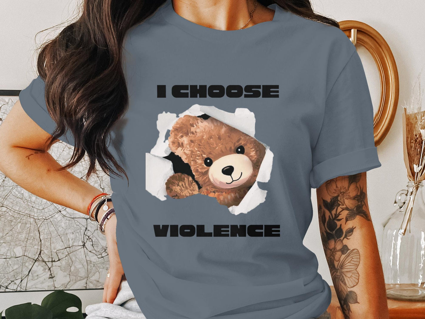 Cute Teddy Bear T-Shirt, Funny Breaking Through Print, I Choose Violence Humor Tee, Unique Graphic Shirt, Gift for Friends