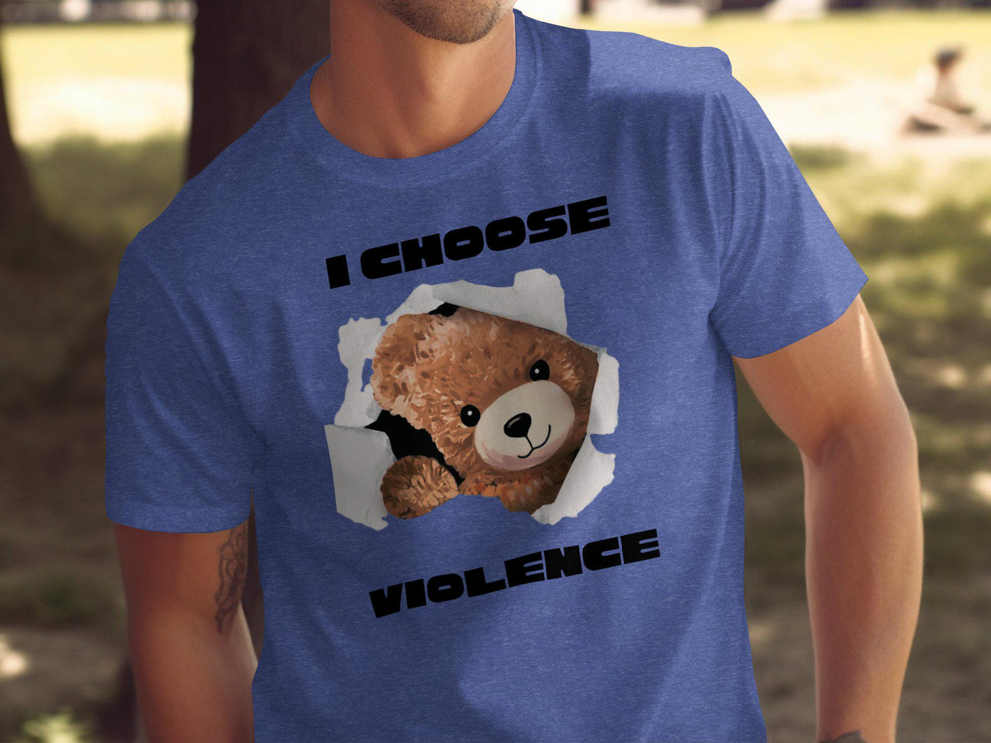 Cute Teddy Bear T-Shirt, Funny Breaking Through Print, I Choose Violence Humor Tee, Unique Graphic Shirt, Gift for Friends