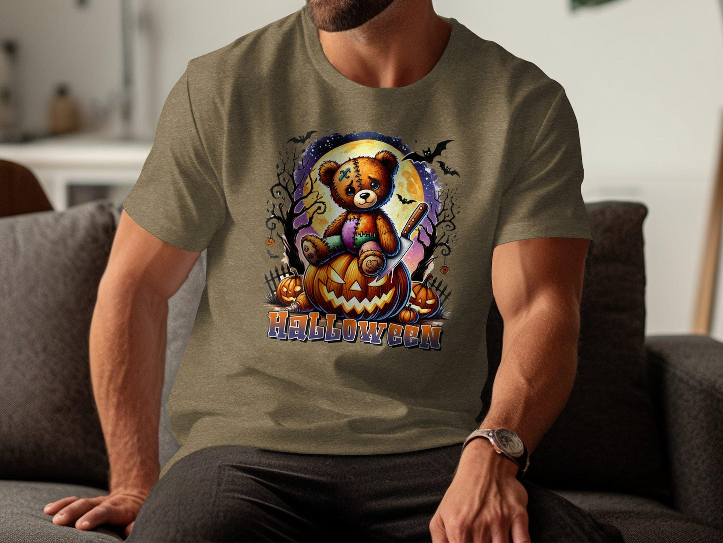 Halloween Teddy Bear Shirt, Cute Scary Teddy Graphic Tee, Horror Pumpkin Design, Halloween Outfit, Spooky Fall Apparel Gift