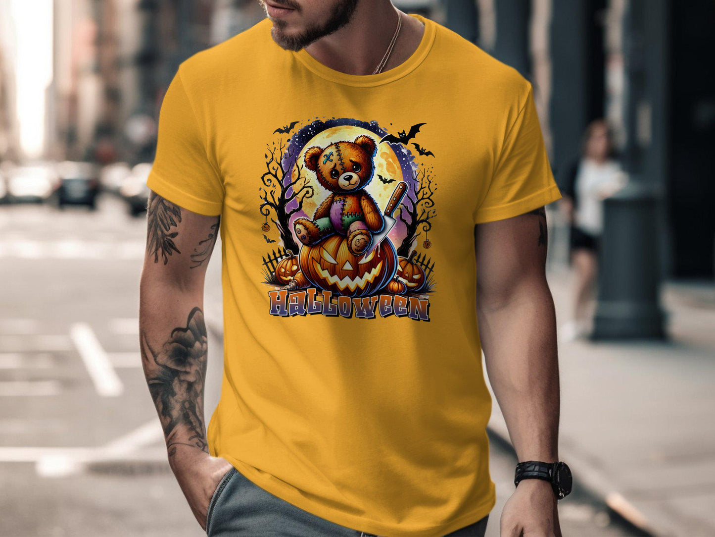 Halloween Teddy Bear Shirt, Cute Scary Teddy Graphic Tee, Horror Pumpkin Design, Halloween Outfit, Spooky Fall Apparel Gift