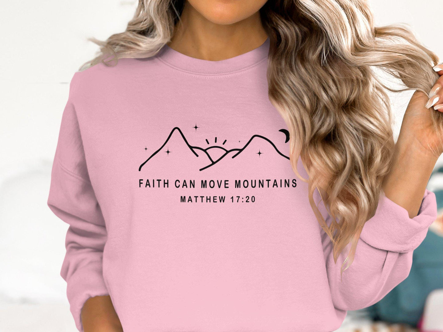 Inspirational Christian T-Shirt Faith Can Move Mountains Matthew 1720 Religious Scripture Tee