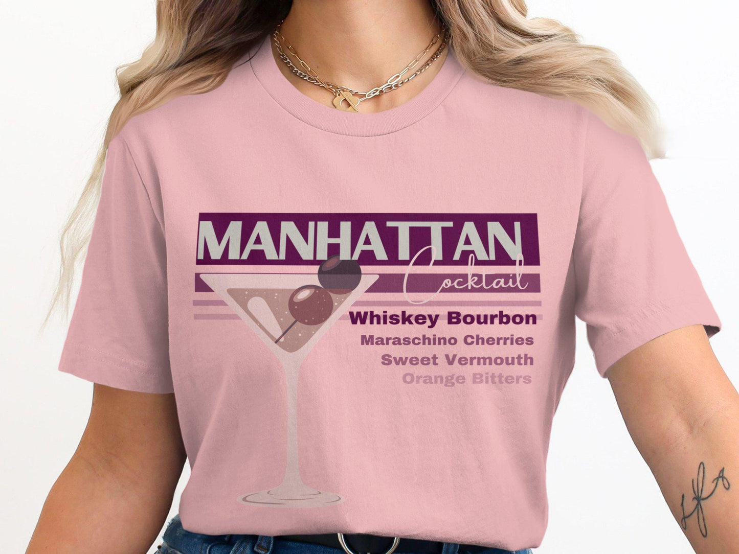 Manhattan Cocktail T-Shirt, Whiskey Bourbon Tshirt, Retro Drink Tee, Maraschino Cherries Shirt, Sweet Vermouth Top, Party Apparel