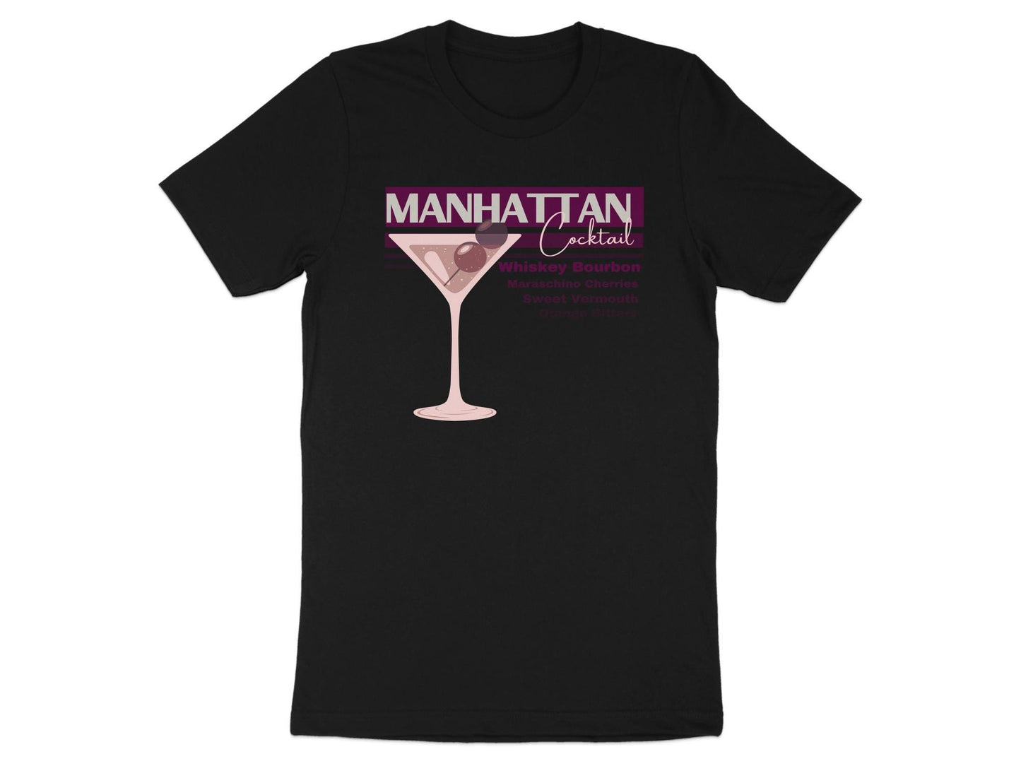 Manhattan Cocktail T-Shirt, Whiskey Bourbon Tshirt, Retro Drink Tee, Maraschino Cherries Shirt, Sweet Vermouth Top, Party Apparel