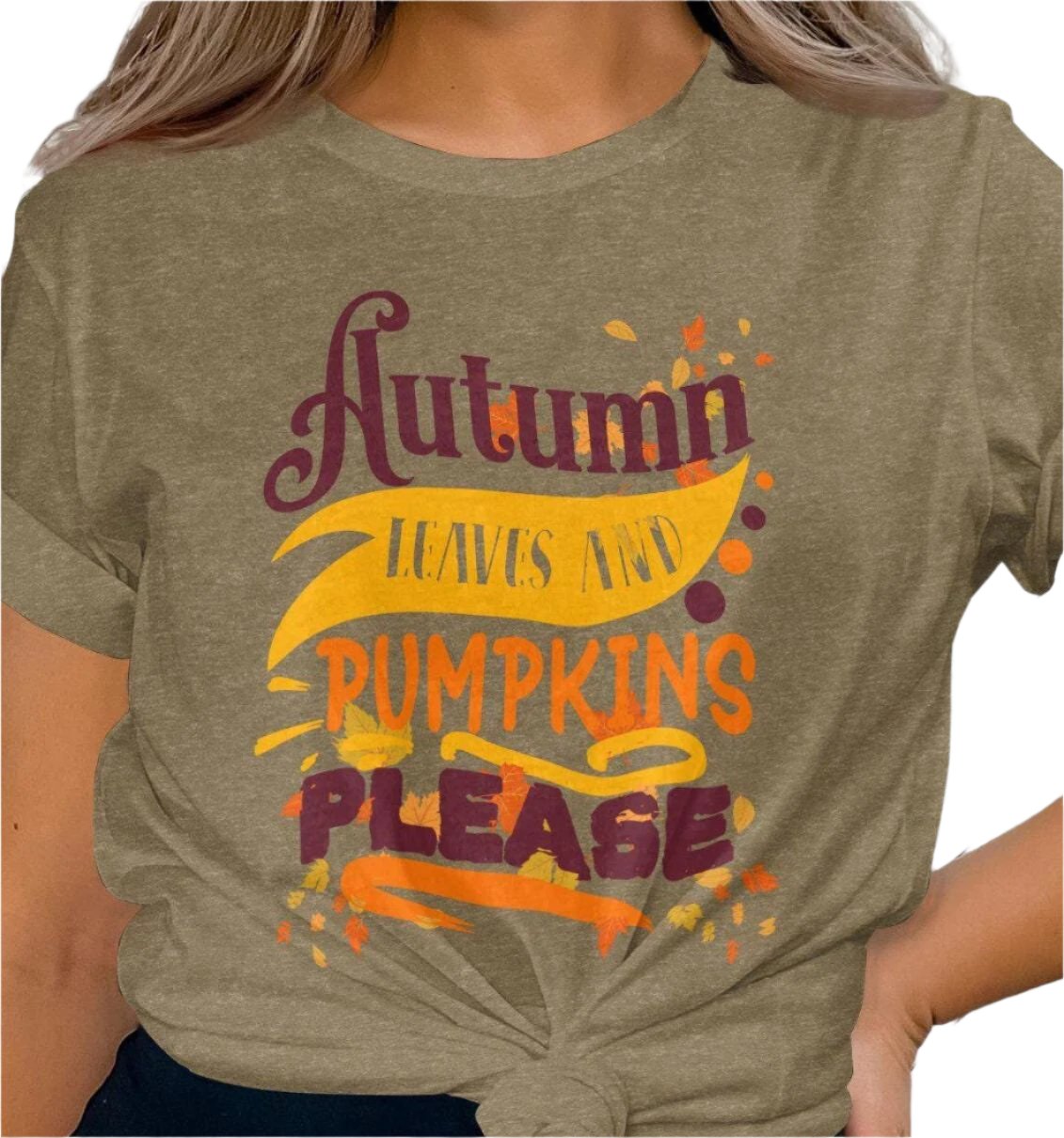 Funny Fall Autumn T Shirt with Leaves and Pumpkins Please Design, Perfect Casual Tee for Pumpkin Spice Lovers, Cute Seasonal Shirt Gift