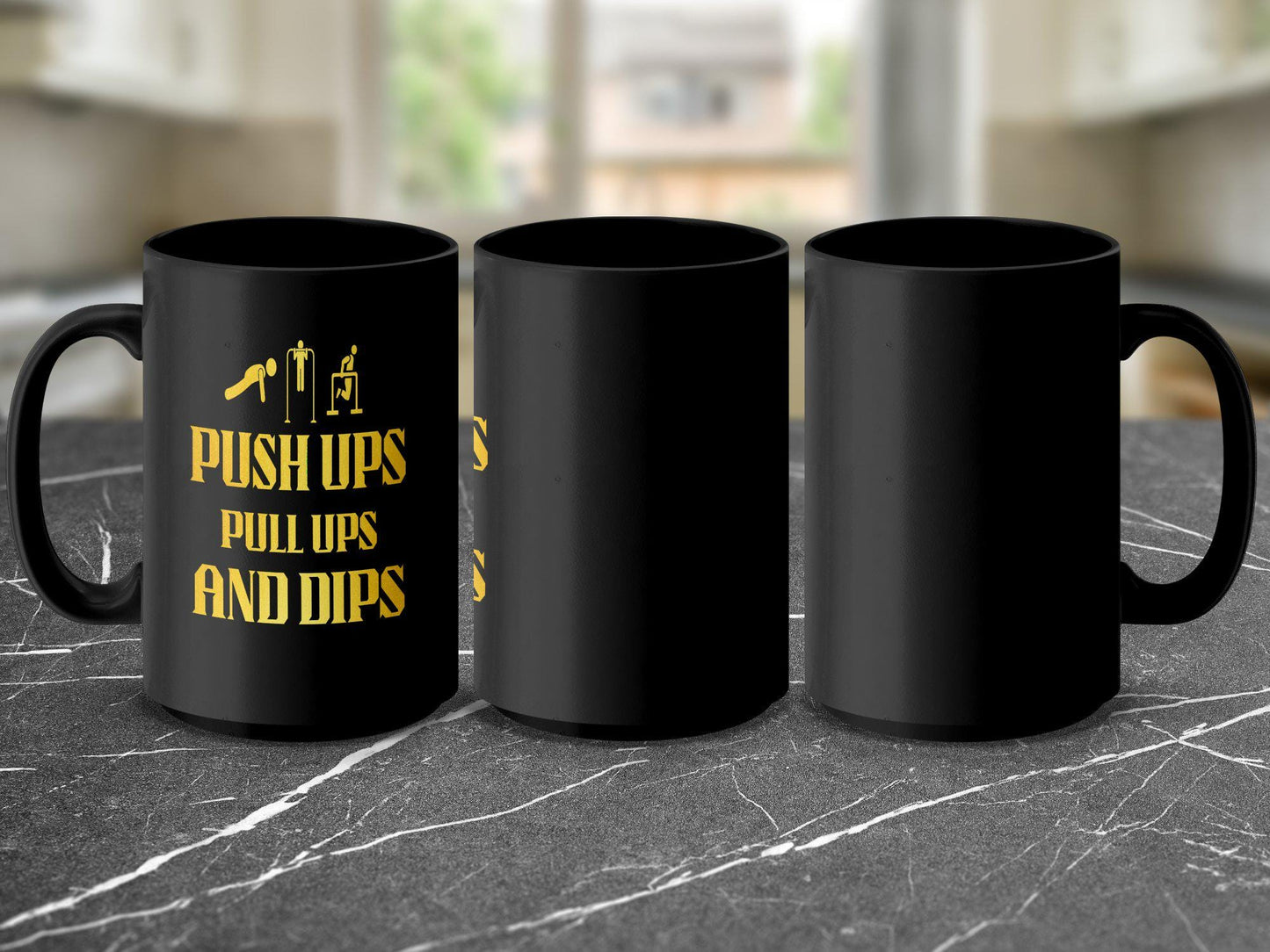 Push Ups Pull Ups And Dips Motivational Fitness Mug Gym Enthusiast Gift Workout Inspiration Exercise Quote Coffee Cup