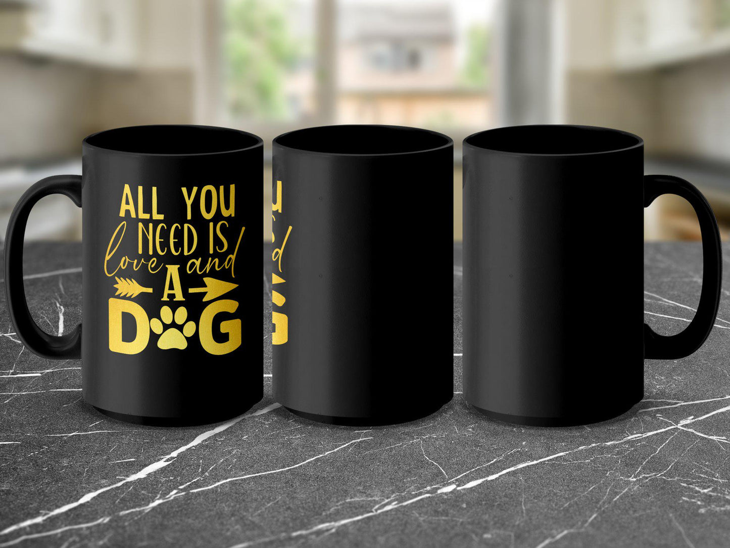 All You Need Is Love And A Dog Quote Mug, Dog Lover Gift, Cute Coffee Mug, Golden Lettering Dog Mug, Inspirational Dog Mug