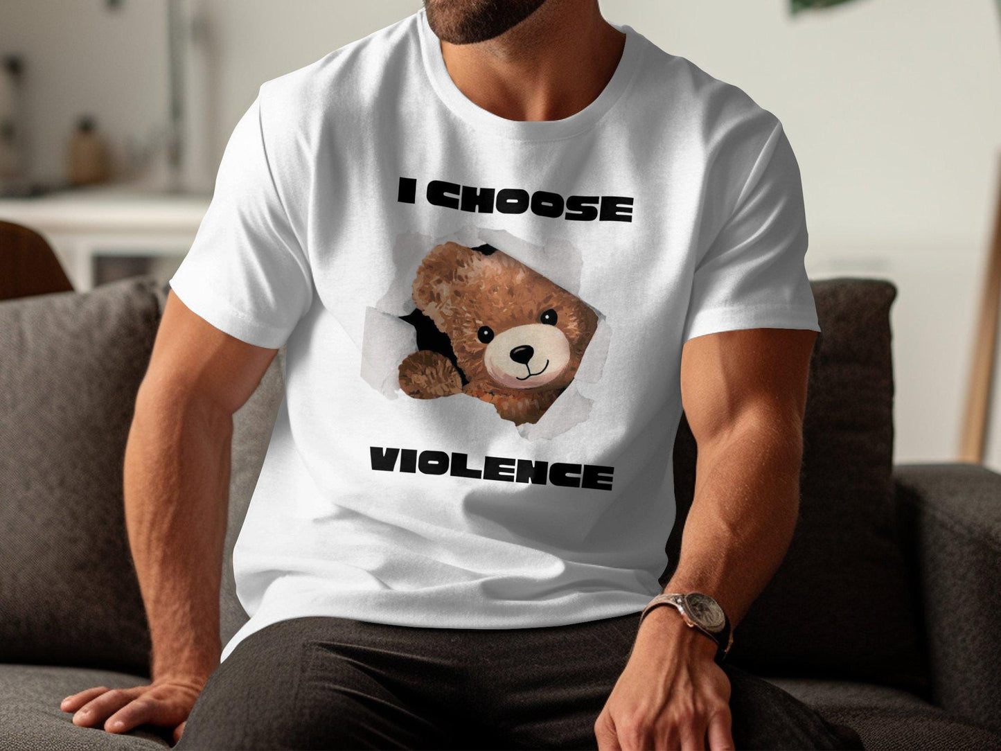 Cute Teddy Bear T-Shirt, Funny Breaking Through Print, I Choose Violence Humor Tee, Unique Graphic Shirt, Gift for Friends