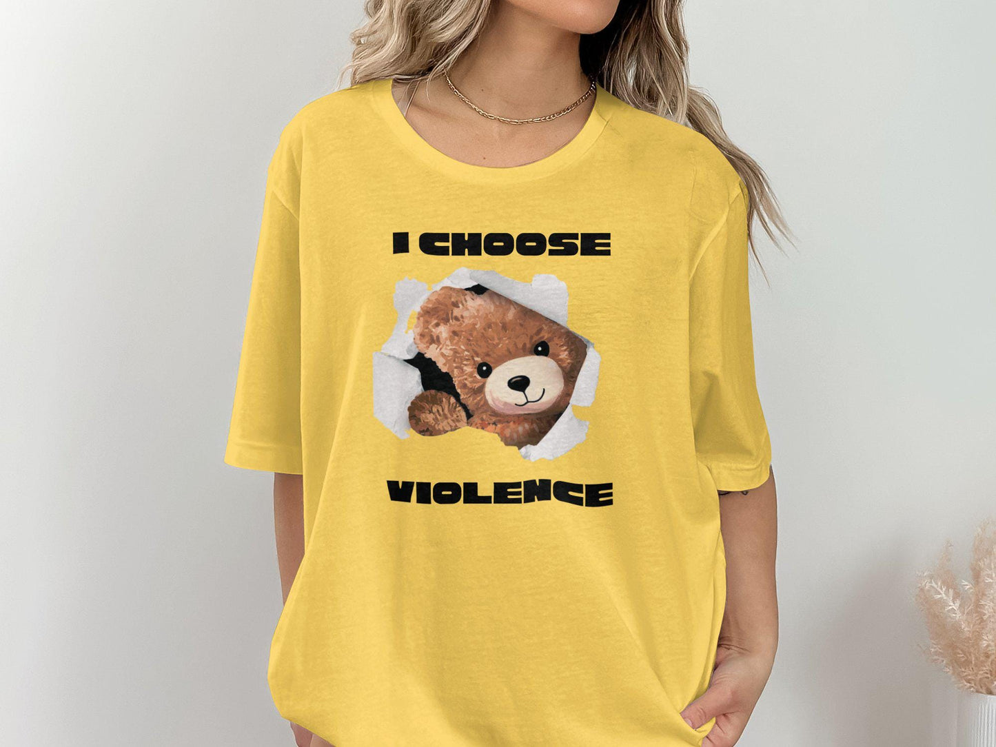 Cute Teddy Bear T-Shirt, Funny Breaking Through Print, I Choose Violence Humor Tee, Unique Graphic Shirt, Gift for Friends