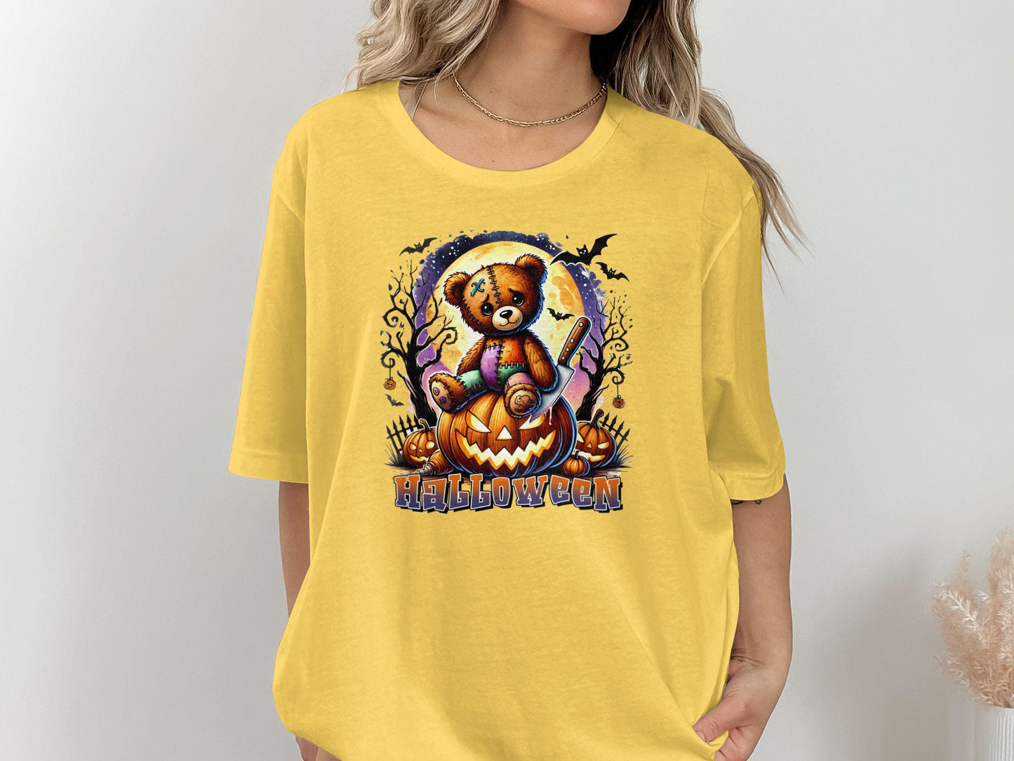 Halloween Teddy Bear Shirt, Cute Scary Teddy Graphic Tee, Horror Pumpkin Design, Halloween Outfit, Spooky Fall Apparel Gift