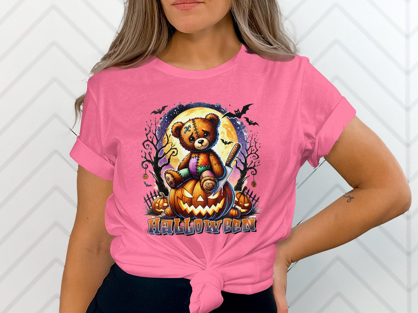 Halloween Teddy Bear Shirt, Cute Scary Teddy Graphic Tee, Horror Pumpkin Design, Halloween Outfit, Spooky Fall Apparel Gift