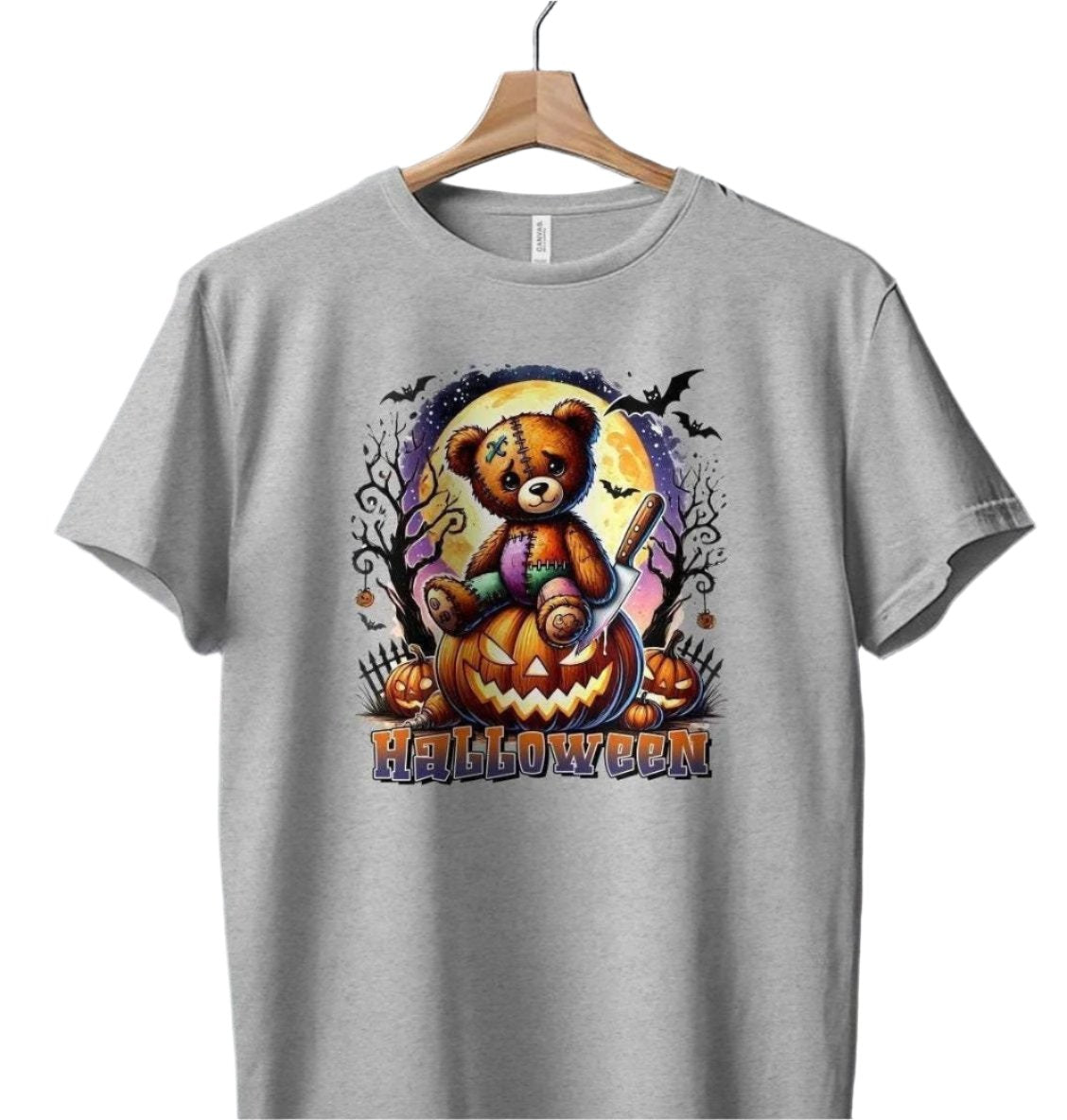 Halloween Teddy Bear Shirt, Cute Scary Teddy Graphic Tee, Horror Pumpkin Design, Halloween Outfit, Spooky Fall Apparel Gift