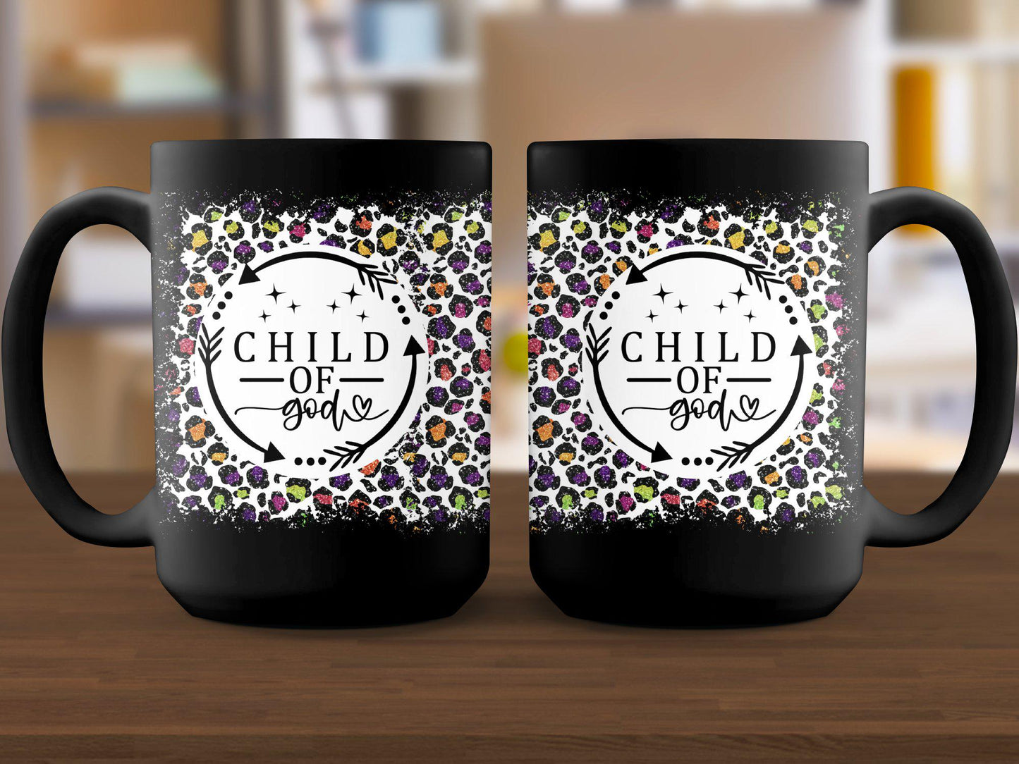 Child of God Mug, Colorful Leopard Print Coffee Cup, Inspirational Quote Mug, Unique Gift for Christians, Faith Themed Cup